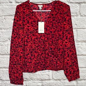 NWT A New Day‎ Flower Black Red Women's Top Size Small